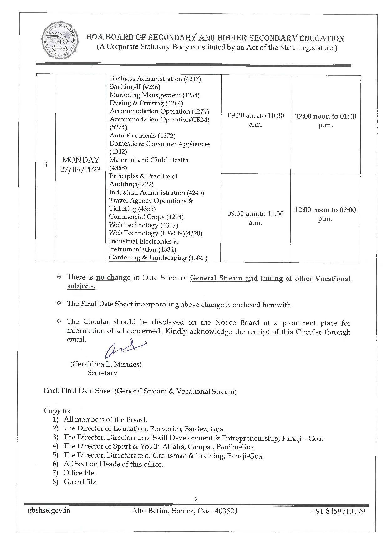 Goa HSSC Exam Schedule 2023